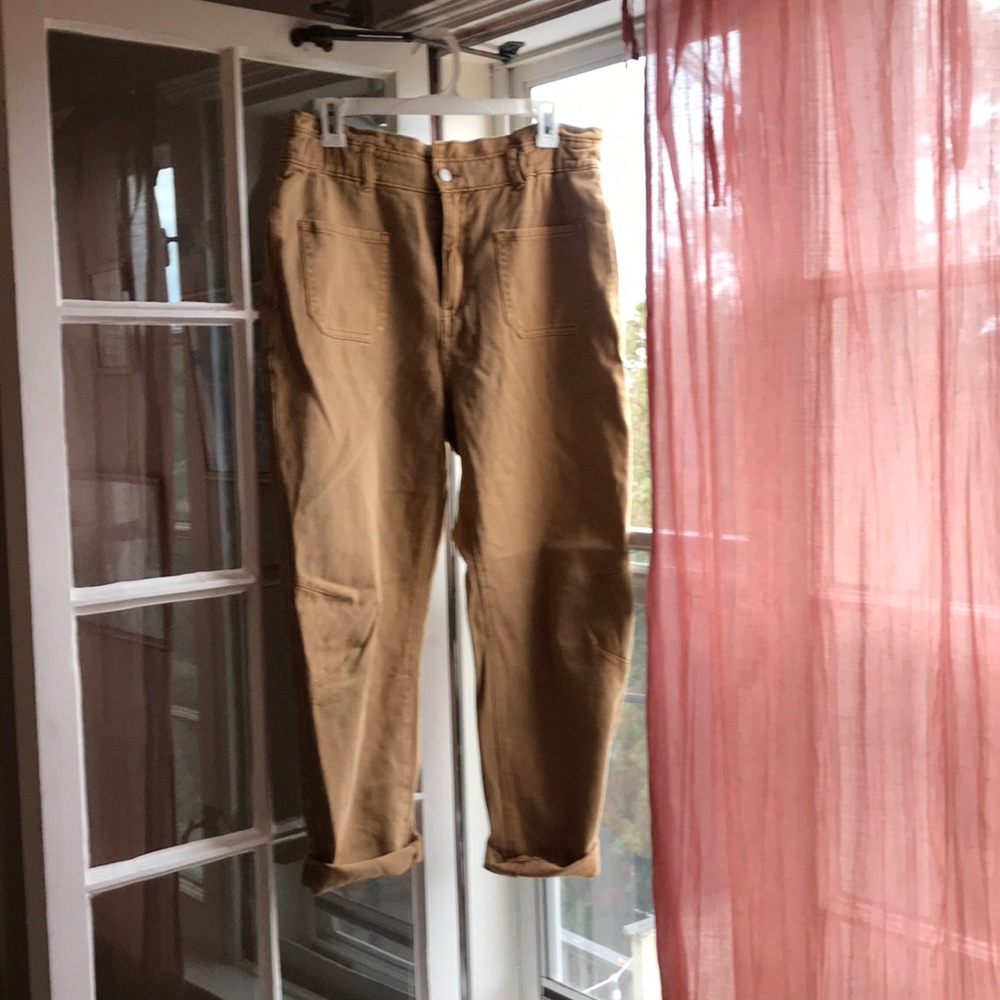 Baggy khaki paper bag jeans